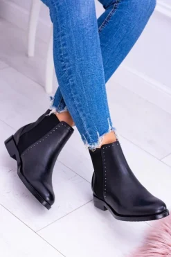 Damskie Big Star Shoes BIG STAR Skórzane Botki Sztyblety Czarne BB274611