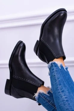 Damskie Big Star Shoes BIG STAR Skórzane Botki Sztyblety Czarne BB274611