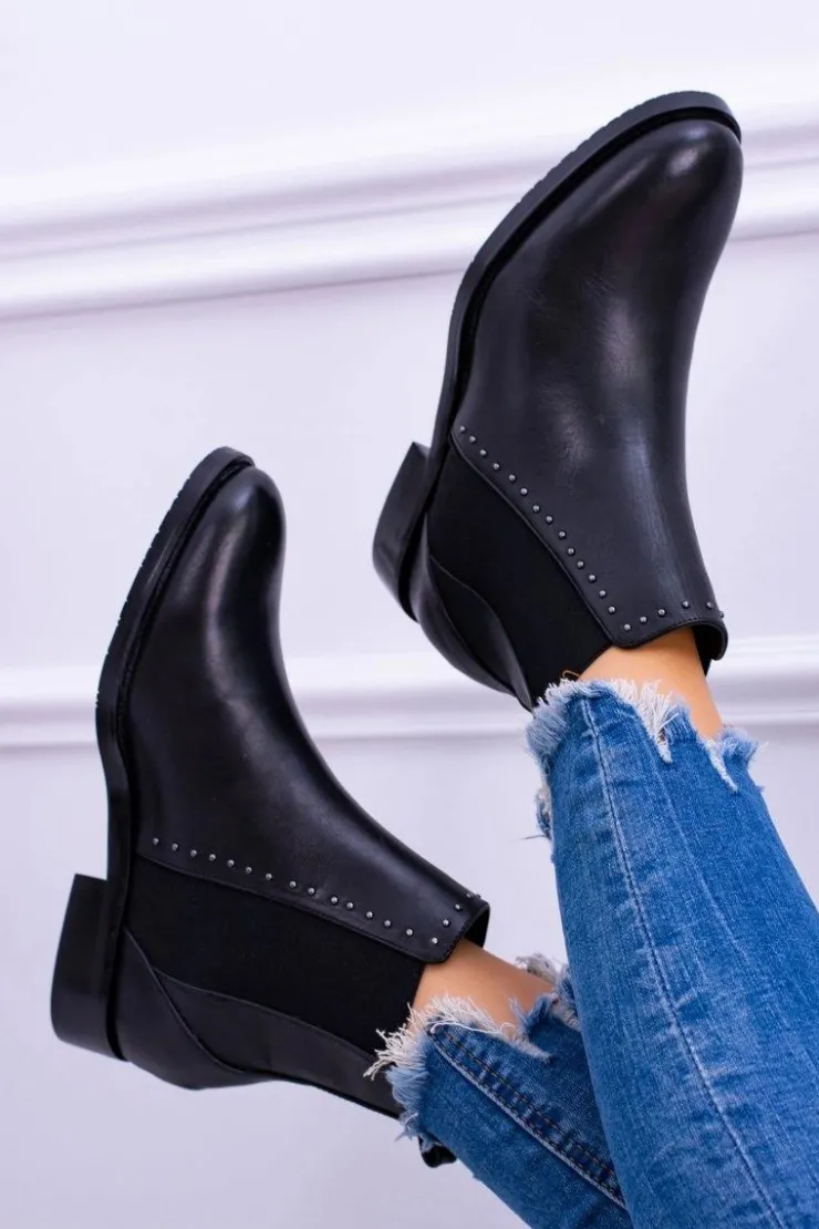 Damskie Big Star Shoes BIG STAR Skórzane Botki Sztyblety Czarne BB274611