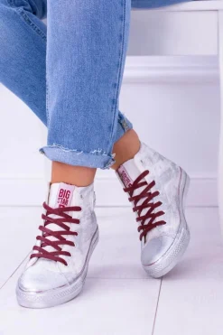 Online Big Star Shoes Big Star Wysokie Białe Posrebrzane Tenisówki Trampki BB274016