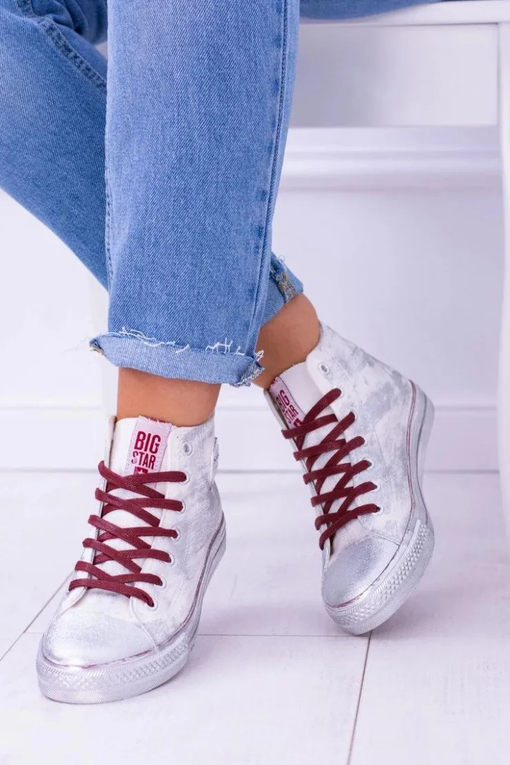 Online Big Star Shoes Big Star Wysokie Białe Posrebrzane Tenisówki Trampki BB274016