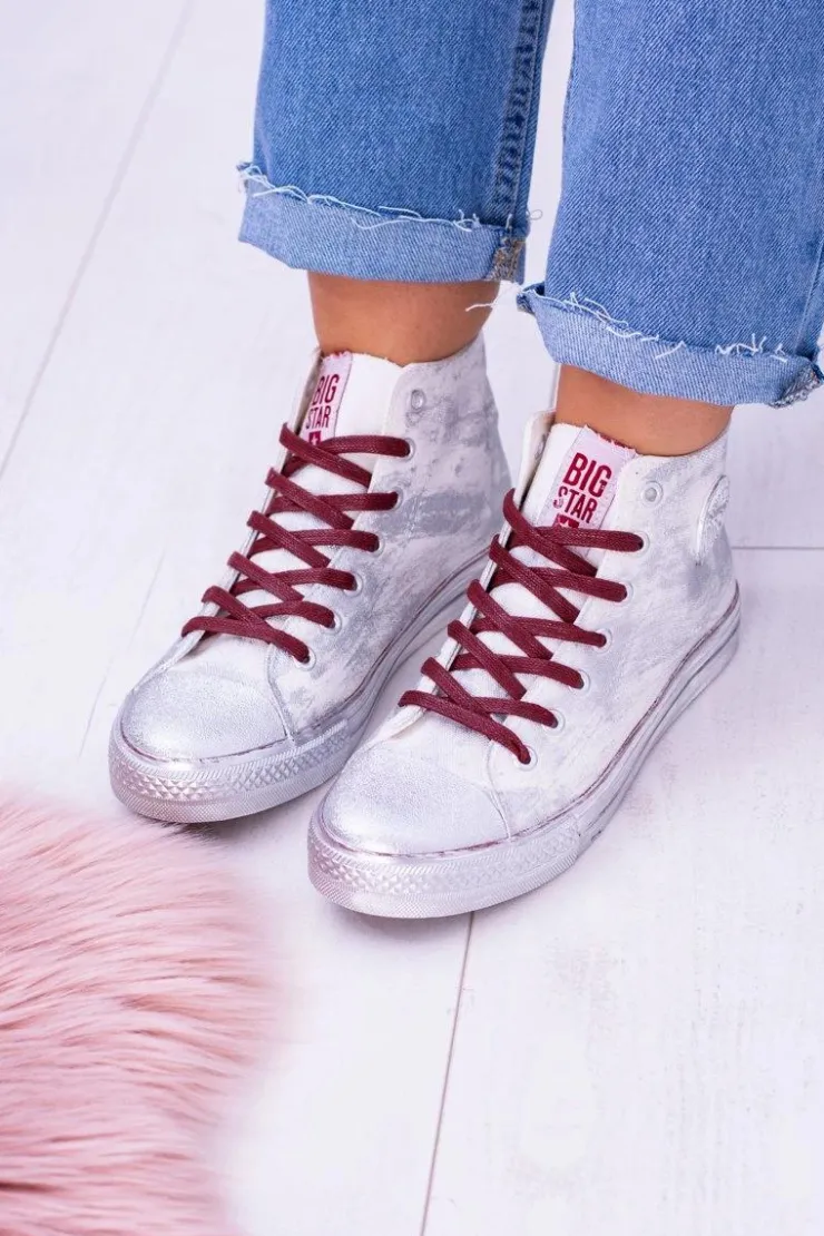 Online Big Star Shoes Big Star Wysokie Białe Posrebrzane Tenisówki Trampki BB274016
