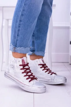 Online Big Star Shoes Big Star Wysokie Białe Posrebrzane Tenisówki Trampki BB274016