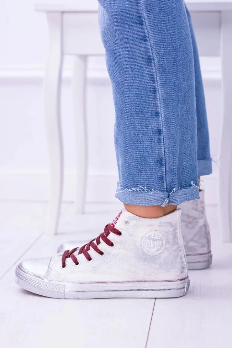 Online Big Star Shoes Big Star Wysokie Białe Posrebrzane Tenisówki Trampki BB274016