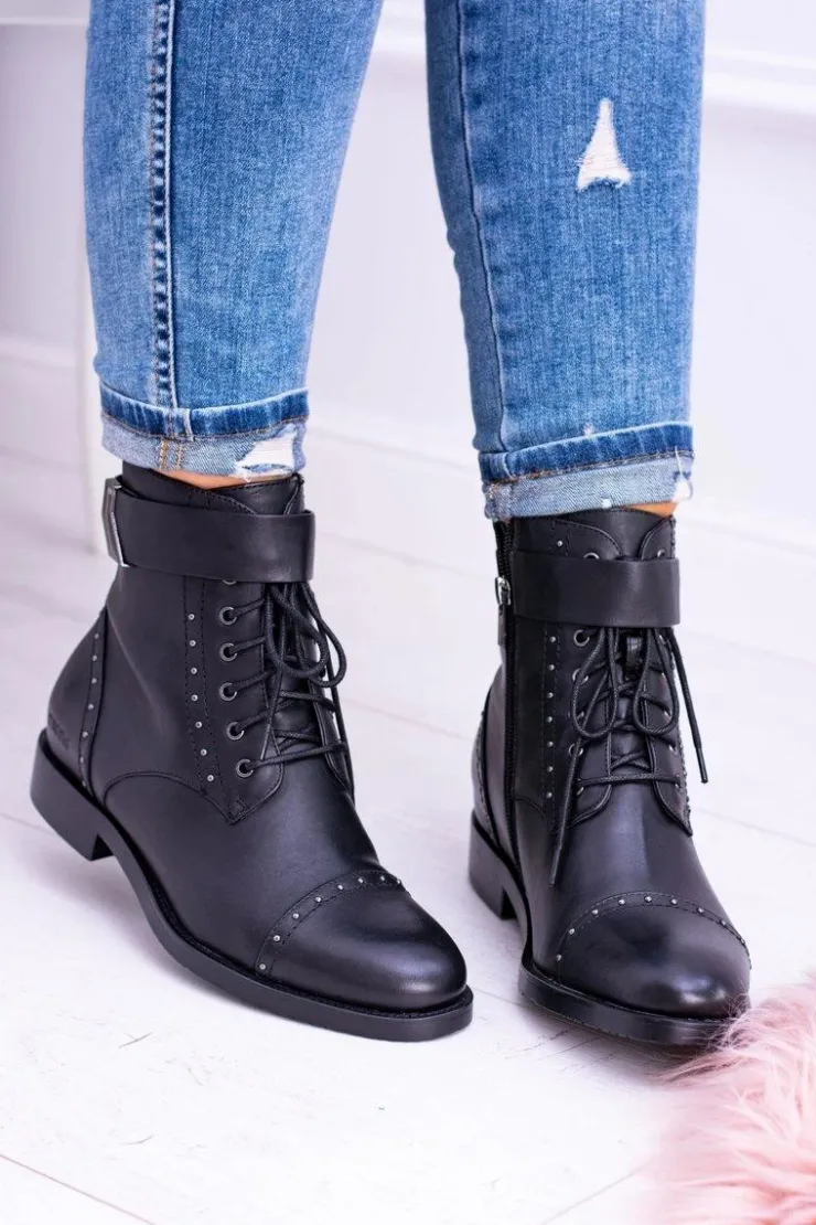 Damskie Big Star Shoes BIG STAR WYSOKIE BOTKI SZTYBLETY SKÓRZANE BB274612