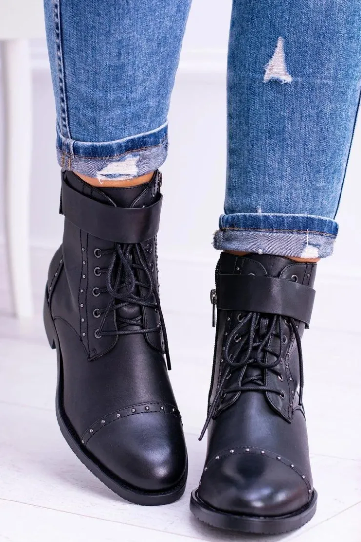 Damskie Big Star Shoes BIG STAR WYSOKIE BOTKI SZTYBLETY SKÓRZANE BB274612