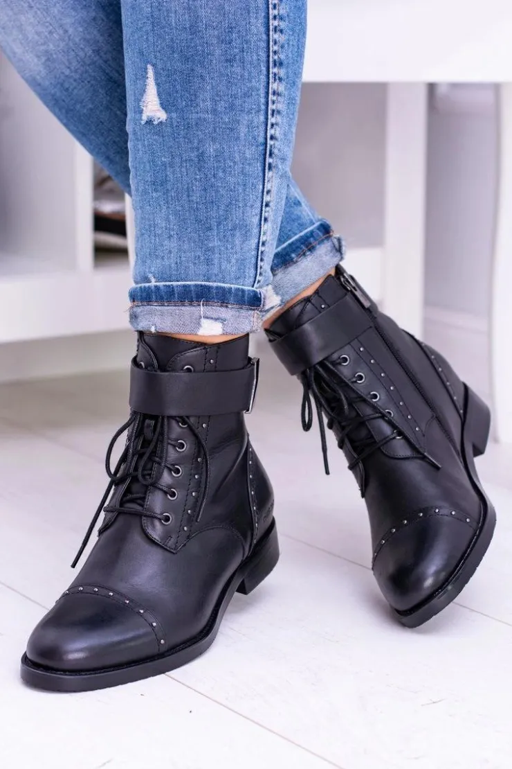 Damskie Big Star Shoes BIG STAR WYSOKIE BOTKI SZTYBLETY SKÓRZANE BB274612