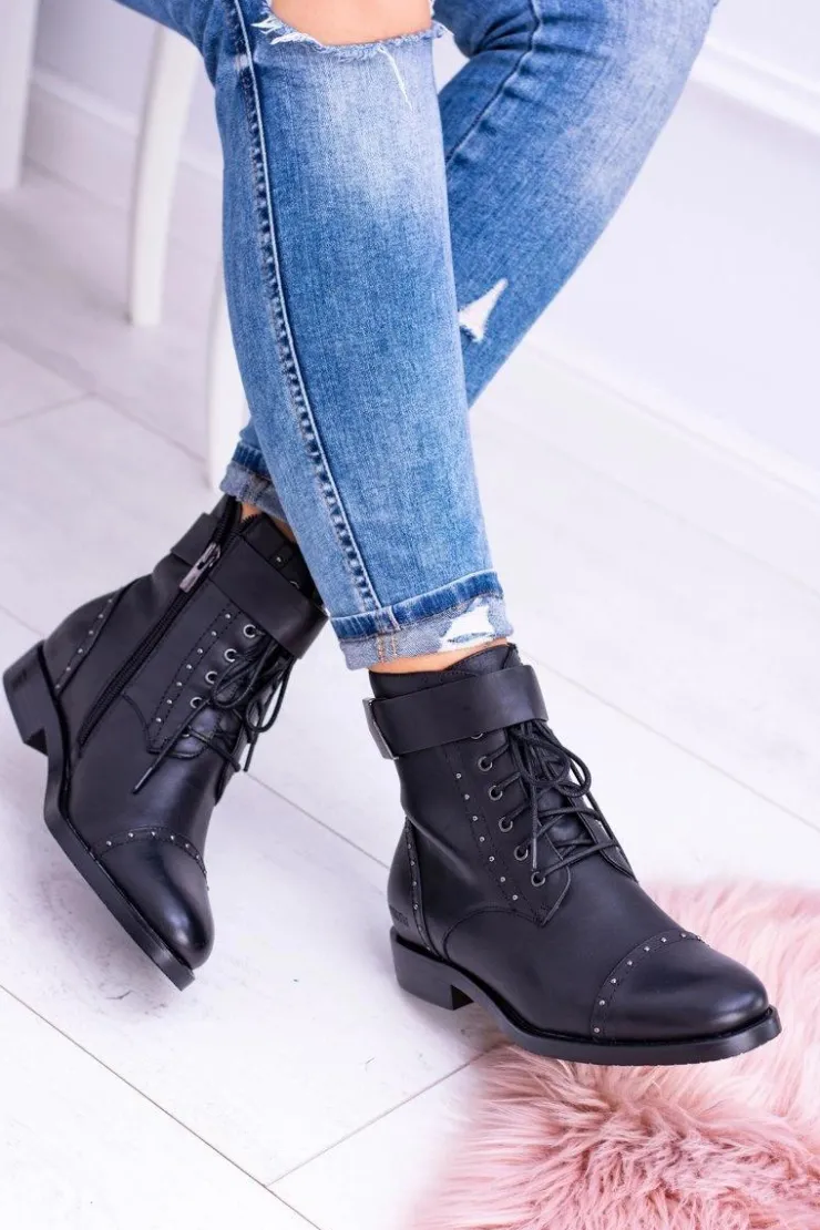 Damskie Big Star Shoes BIG STAR WYSOKIE BOTKI SZTYBLETY SKÓRZANE BB274612