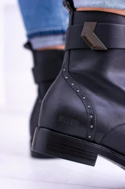 Damskie Big Star Shoes BIG STAR WYSOKIE BOTKI SZTYBLETY SKÓRZANE BB274612
