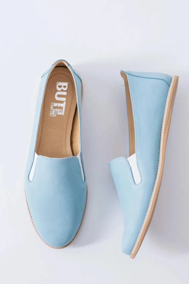 Boto Błękitne Pastelowe Baleriny Damskie Skóra Fresca
