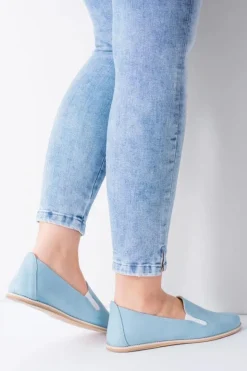 Boto Błękitne Pastelowe Baleriny Damskie Skóra Fresca