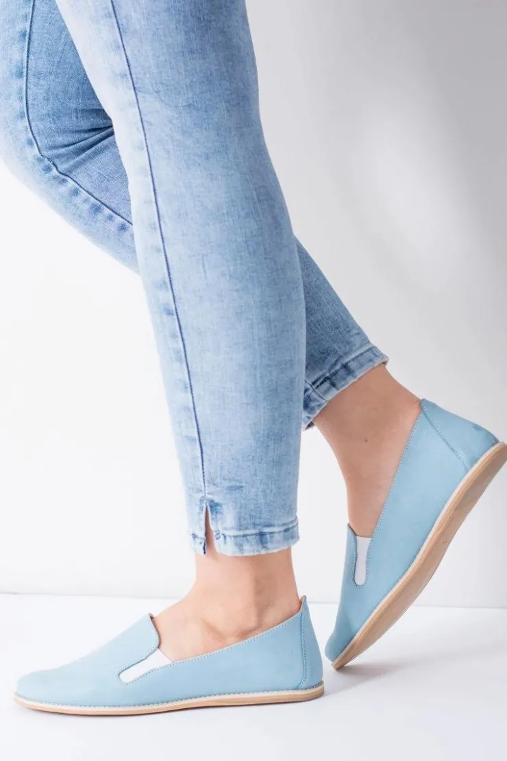 Boto Błękitne Pastelowe Baleriny Damskie Skóra Fresca