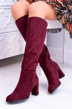 Buty Sergio Leone Kozaki Na Obcasie|Kozaki Zamszowe*Bordowe Damskie Kozaki Zamszowe Sergio Leone KZ271