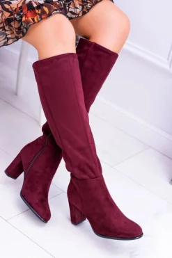 Buty Sergio Leone Kozaki Na Obcasie|Kozaki Zamszowe*Bordowe Damskie Kozaki Zamszowe Sergio Leone KZ271