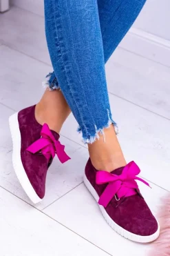 Boto Trampki Damskie Niskie*Bordowe Skórzane Damskie Tenisówki Loop