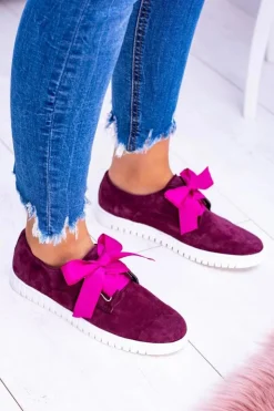 Boto Trampki Damskie Niskie*Bordowe Skórzane Damskie Tenisówki Loop