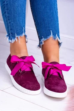 Boto Trampki Damskie Niskie*Bordowe Skórzane Damskie Tenisówki Loop