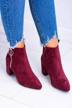 Damskie Boto Bordowe Zamszowe Botki Na Słupku w Szpic Jonnes