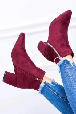 Damskie Boto Bordowe Zamszowe Botki Na Słupku w Szpic Jonnes