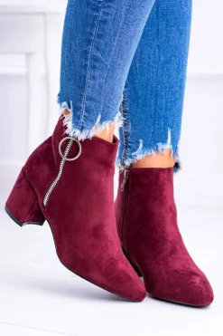 Damskie Boto Bordowe Zamszowe Botki Na Słupku w Szpic Jonnes