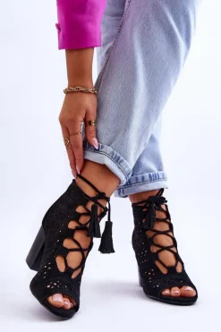 Hot Boto Botki Ażurowe Na Obcasie Czarne Letya