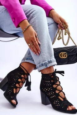 Hot Boto Botki Ażurowe Na Obcasie Czarne Letya