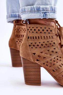 Damskie Boto Botki Ażurowe Na Obcasie Camel Letya