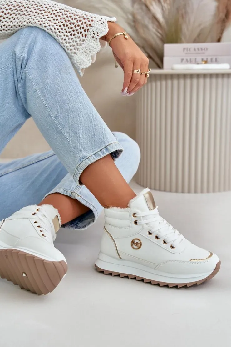 Boto Damskie Trapery|Botki Sznurowane*Botki Buty Sportowe Damskie Ocieplane Na Platformie Białe Ariatte
