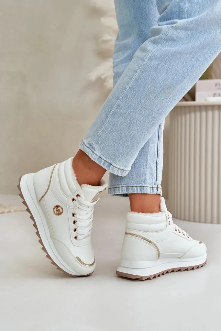 Boto Damskie Trapery|Botki Sznurowane*Botki Buty Sportowe Damskie Ocieplane Na Platformie Białe Ariatte