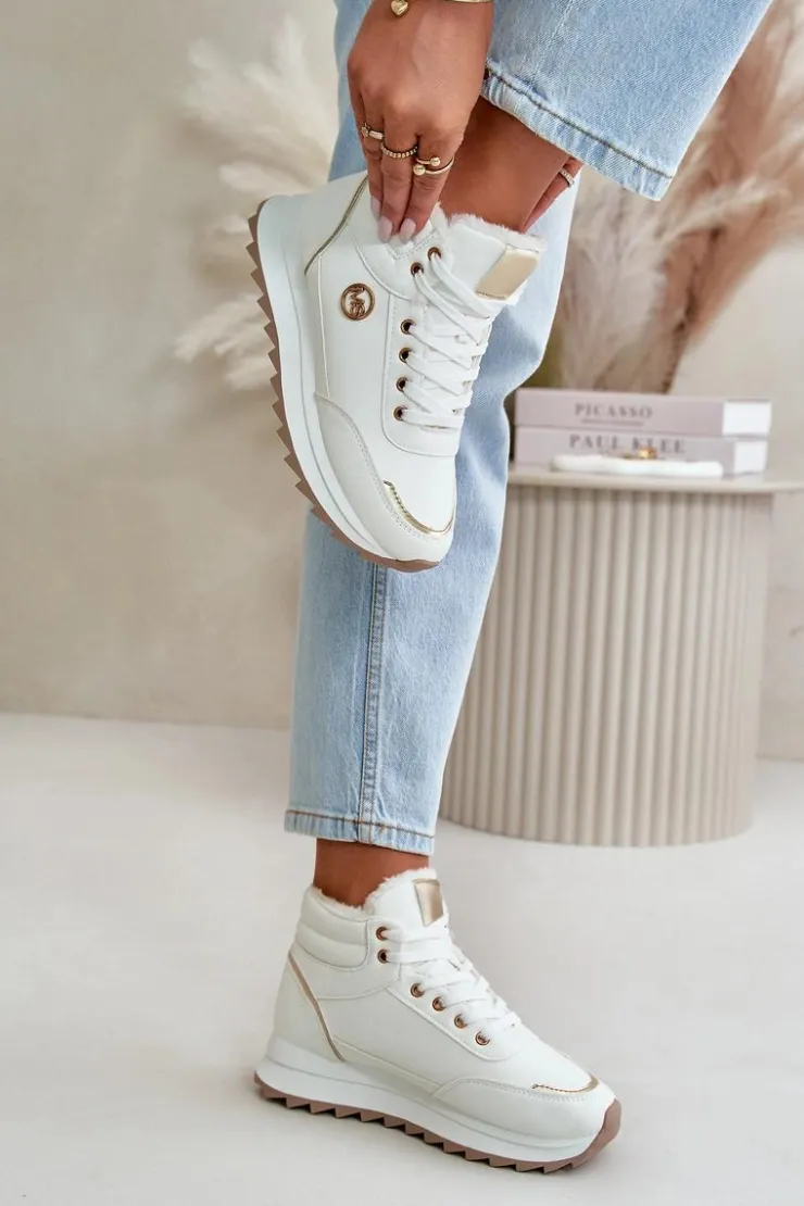 Boto Damskie Trapery|Botki Sznurowane*Botki Buty Sportowe Damskie Ocieplane Na Platformie Białe Ariatte