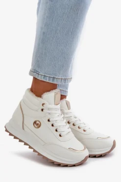 Boto Damskie Trapery|Botki Sznurowane*Botki Buty Sportowe Damskie Ocieplane Na Platformie Białe Ariatte