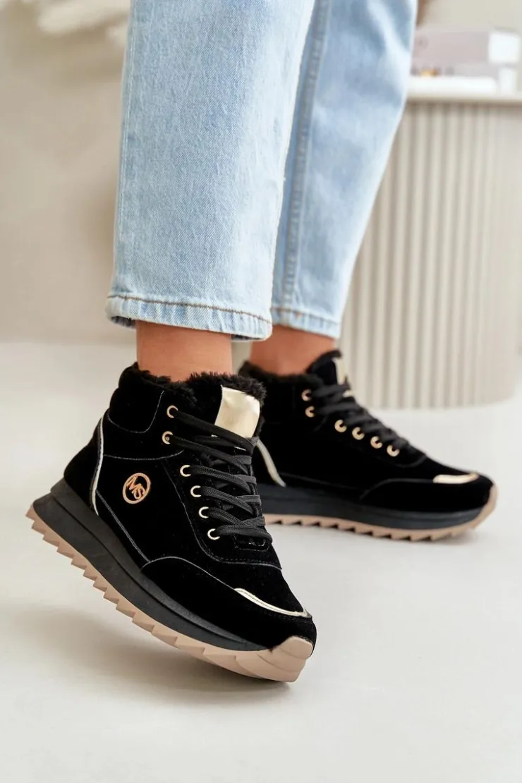 Clearance Boto Botki Buty Sportowe Damskie Ocieplane Na Platformie Czarne Ariatte