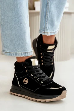 Clearance Boto Botki Buty Sportowe Damskie Ocieplane Na Platformie Czarne Ariatte