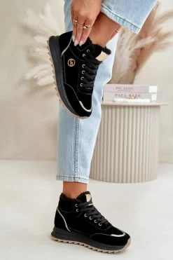 Clearance Boto Botki Buty Sportowe Damskie Ocieplane Na Platformie Czarne Ariatte