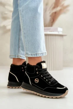 Clearance Boto Botki Buty Sportowe Damskie Ocieplane Na Platformie Czarne Ariatte