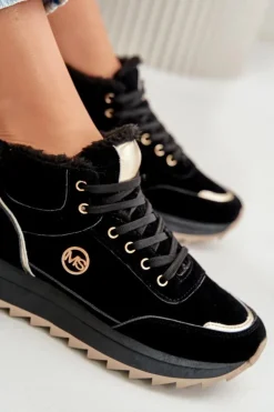 Clearance Boto Botki Buty Sportowe Damskie Ocieplane Na Platformie Czarne Ariatte