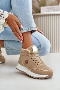 Damskie Boto Botki Buty Sportowe Damskie Ocieplane Na Platformie Khaki Ariatte