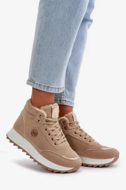 Damskie Boto Botki Buty Sportowe Damskie Ocieplane Na Platformie Khaki Ariatte