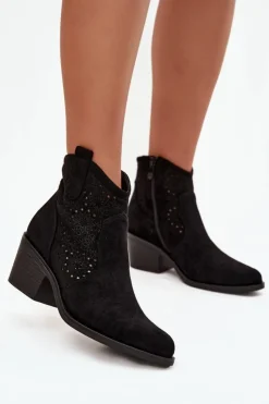 Damskie Damskie buty S.Barski Botki Damskie Ażurowe Na Obcasie S.Barski HY52-529 Czarne