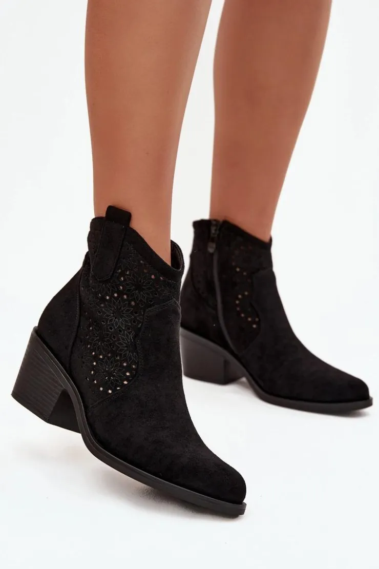 Damskie Damskie buty S.Barski Botki Damskie Ażurowe Na Obcasie S.Barski HY52-529 Czarne