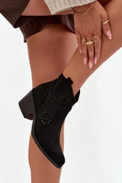 Damskie Damskie buty S.Barski Botki Damskie Ażurowe Na Obcasie S.Barski HY52-529 Czarne