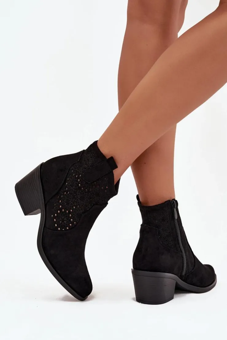 Damskie Damskie buty S.Barski Botki Damskie Ażurowe Na Obcasie S.Barski HY52-529 Czarne