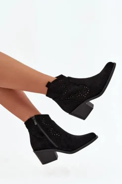 Damskie Damskie buty S.Barski Botki Damskie Ażurowe Na Obcasie S.Barski HY52-529 Czarne