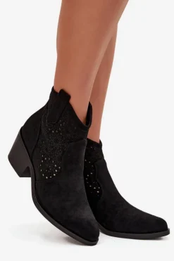 Damskie Damskie buty S.Barski Botki Damskie Ażurowe Na Obcasie S.Barski HY52-529 Czarne