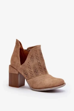 Boto Botki Damskie Ażurowe Na Słupku Beżowe Niartima