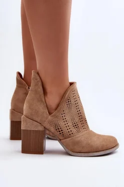 Boto Botki Damskie Ażurowe Na Słupku Beżowe Niartima