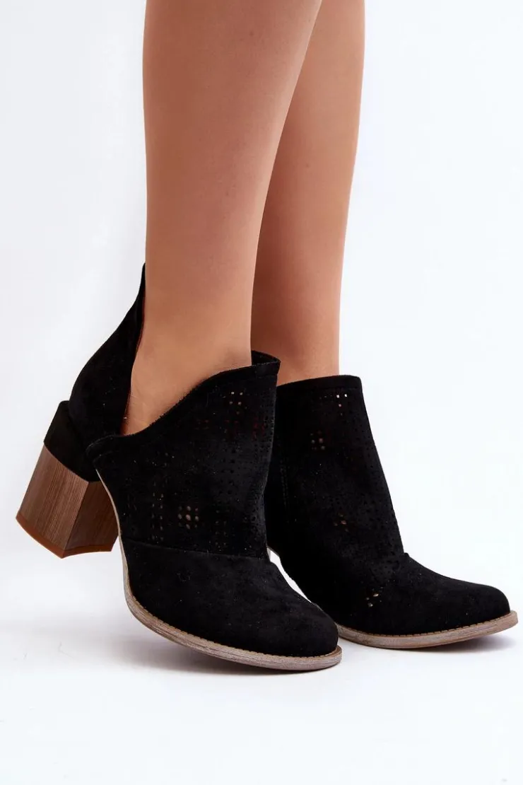 Online Boto Botki Damskie Ażurowe Na Słupku Czarne Niartima Czarny