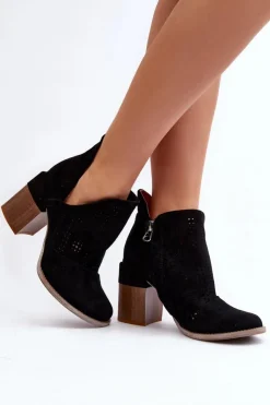 Online Boto Botki Damskie Ażurowe Na Słupku Czarne Niartima Czarny