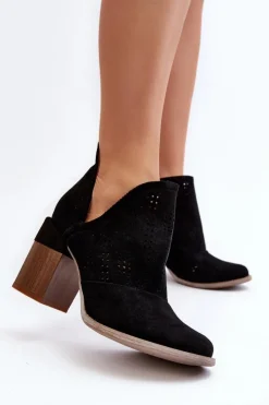 Online Boto Botki Damskie Ażurowe Na Słupku Czarne Niartima Czarny