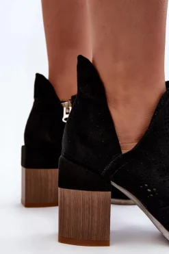 Online Boto Botki Damskie Ażurowe Na Słupku Czarne Niartima Czarny